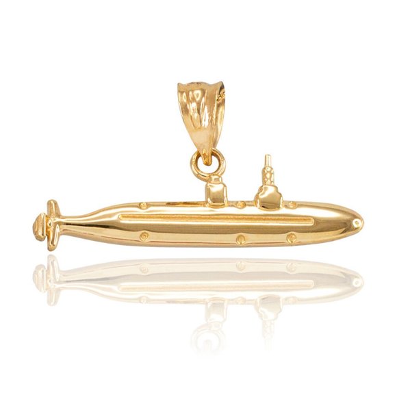 14K Solid Gold USS Marines Submarine Pendant - Yellow, Rose, or White